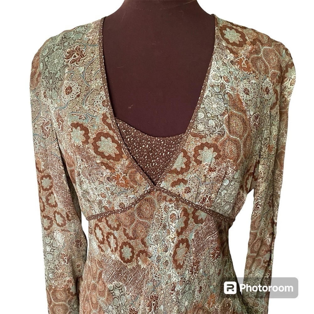 J. Jill Brown and Cream Patterned Midi Dress